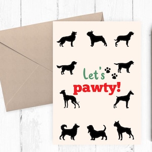 Tarjeta de feliz cumpleaños de perro imprimible divertida, tarjeta de feliz cumpleaños, tarjeta de mamá de perro, Let's Pawty, descarga instantánea PNG PDF 5x7