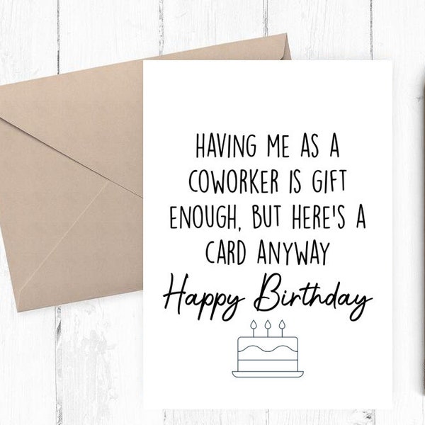 Funny Happy Birthday Co-worker card, Printable only,Co-worker Birthday Card from me,  5x7 PDF JPG Includes Printable Envelope Template