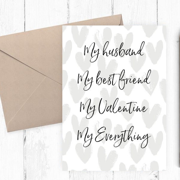 Printable Valentine's Card to Husband, Happy Valentine's Day card, Valentine's Day card, card for him, card for husband PDF 5x7