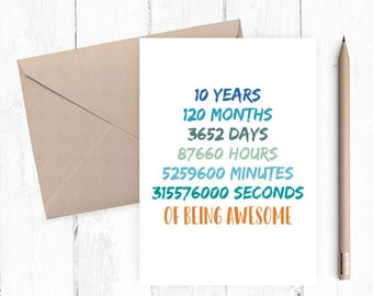 10 year old birthday card, printable birthday card for 10 year old, happy birthday card, 10 years old card PDF JPG 5x7