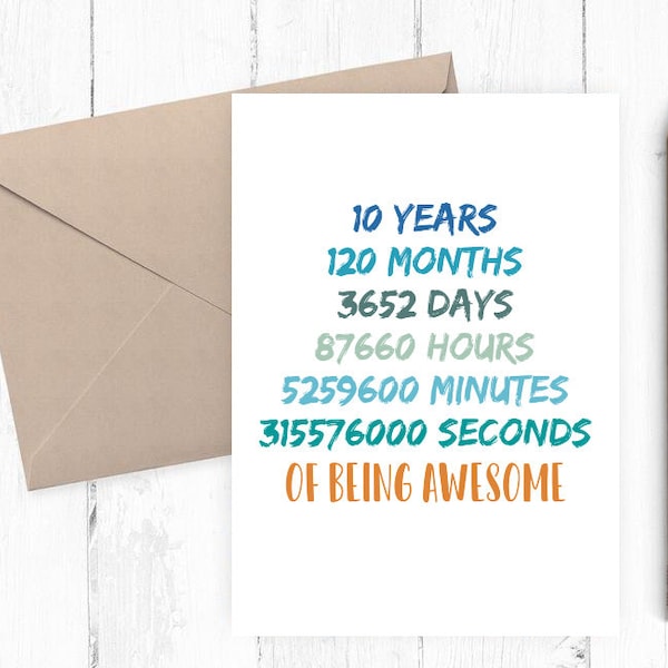 10 year old birthday card, printable birthday card for 10 year old, happy birthday card, 10 years old card PDF JPG 5x7