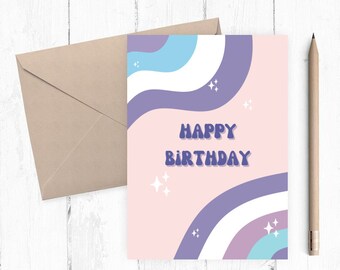 Retro Happy Birthday Card, afdrukbare verjaardagskaart, Instant Download, Happy Birthday Card, verjaardagscadeau 5x7 PDF JPG