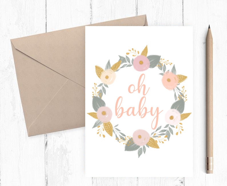 Printable Baby Shower Card Girl Baby Shower Card Etsy