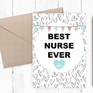 Beste Krankenschwester aller Zeiten, Dankeschön-Karte an Krankenschwester, druckbare Dankeschön-Karte, Krankenschwester Anerkennung Karte, Pdf Png 5x7