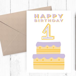 First Birthday Happy Birthday Card, Printable 1st Birthday Card, instant download PNG PDF 5x7