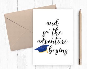 Graduation Card, Printable Graduation Card, And so the adventure begins,  Instant Download, Printable Congrats Card, 8x10 5x7 JPG PDF