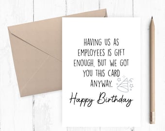 Funny Happy Birthday Boss card, Printable only, Boss Birthday Card from us,  5x7 PDF JPG Includes Printable Envelope Template