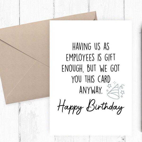 Funny Happy Birthday Boss card, Printable only, Boss Birthday Card from us,  5x7 PDF JPG Includes Printable Envelope Template