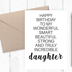 Tarjeta de cumpleaños para hija, mejor tarjeta para hija, tarjeta de cumpleaños imprimible para hija, tarjeta de cumpleaños de descarga instantánea 5x7 8x10 JPG PDF