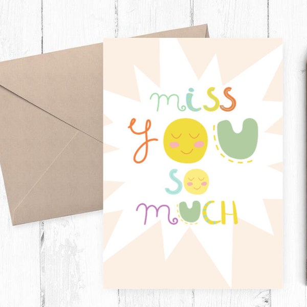 Miss you so much card, Printable Miss you Card, Instant Download, I Miss You Card, PDF PNG 5x7 Included Printable Envelope