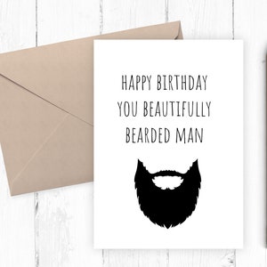 Cartão de feliz aniversário para marido, cartão de feliz aniversário para namorado, cartão de aniversário para impressão, cartão de aniversário para marido barbudo, cartão para ele