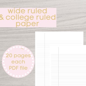 Printable Lined Paper PDF, College Ruled Paper, Wide Ruled Paper, Digital Paper