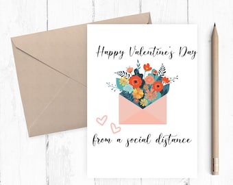 Printable Social Distance Valentine's Day Card, Romantic Love You card, Valentine's Day card, instant download love you card PDF 5x7