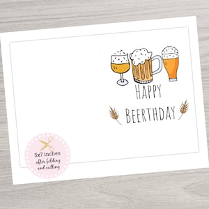 Printable Birthday Card, Instant Download, Beer Birthday Card, Beer ...