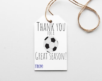 Soccer Printable Gift Tag, Thanks for a Great Season Favor Tag, End of Year, All Star, summer Tag Printable, Instant Download PDF JPG