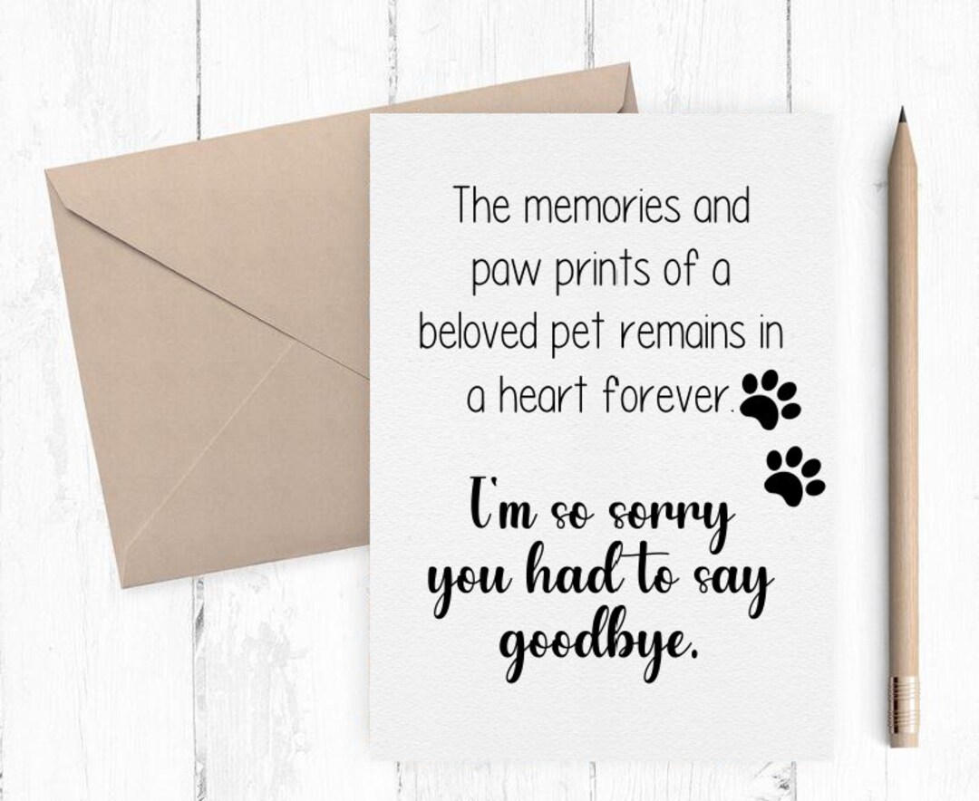 Printable Pet Loss Card, Dog Loss Card, Cat Loss Card, Cat Death Card
