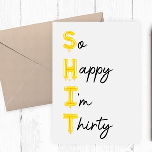 Divertente biglietto per il trentesimo compleanno, biglietto stampabile per 30 anni, compleanno di 30 anni, biglietto d'auguri divertente, download istantaneo PNG PDF 5x7