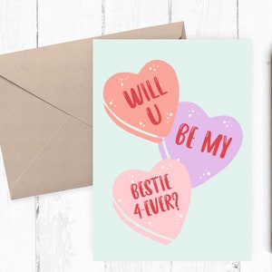 Tarjeta de San Valentín Bestie imprimible, tarjeta BFF imprimible, tarjeta, tarjeta para ella, tarjeta para él, descarga instantánea te amo tarjeta PDF 5x7