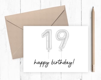 19e verjaardagskaart, afdrukbare 19-jarige verjaardagskaart, PDF, PNG, Instant Download