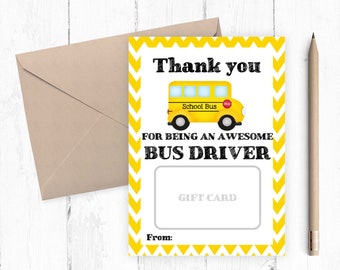 Thank you bus driver gift card printable, Teacher gift card holder, Instant Download, Printable Appreciation Gift From Student 5X& PDF JPG