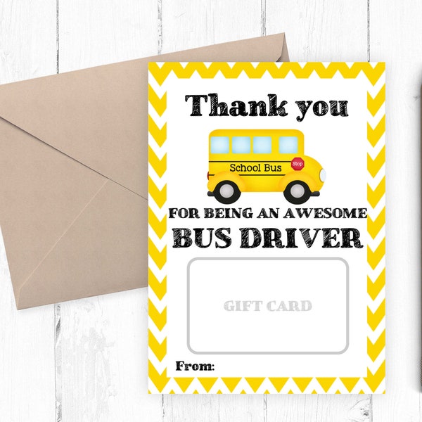 Thank you bus driver gift card printable, Teacher gift card holder, Instant Download, Printable Appreciation Gift From Student 5X& PDF JPG