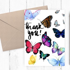 Thank you Printable Card, Butterfly card, thank you gift, printable thank you card, instant download, 5x7 PDF JPG