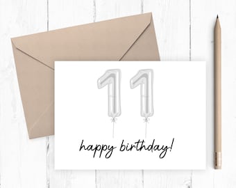 11th Birthday Card, Printable 11 year old Birthday Card, PDF, PNG, Instant Download