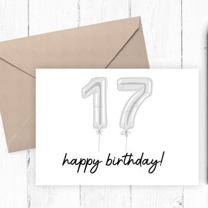 17th Birthday Card, Printable 17 Year Old Birthday Card, PDF, PNG ...