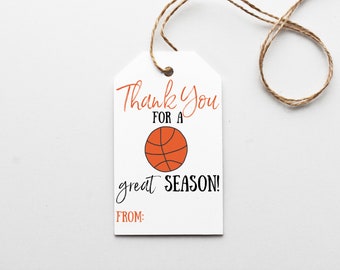 Basketball Printable Gift Tag, Thanks for a Great Season Favor Tag, End of Year, All Star, summer Tag Printable, Instant Download PDF JPG