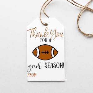 Football Printable Gift Tag, Thanks for a Great Season Favor Tag, End of Year, All Star, summer Tag Printable, Instant Download PDF JPG