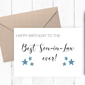 Tarjeta de cumpleaños del yerno, el mejor yerno de todos los tiempos, tarjeta de cumpleaños imprimible para el yerno, descarga instantánea 5x7 8x10 JPG PDF