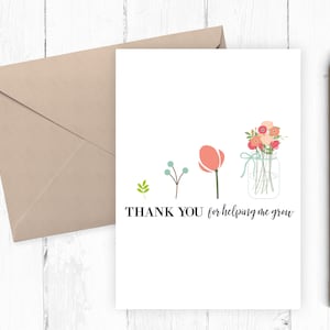 Thank you teacher printable card, Thank you for helping me grow, Instant Download, Printable Teacher Appreciation Gift From Student, 5x7 PDF