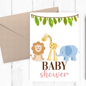 Druckbare Safari Baby Shower Karte, Safari Baby Shower, Willkommen Baby Karte, Sofort Download, 5x7 PDF JPG, Schwangerschaftsmitteilung printable