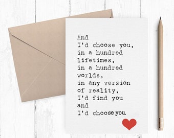 Romantic Love You card, Printable anniversary card,  card, card for her, card for him, instant download love you card PDF 5x7