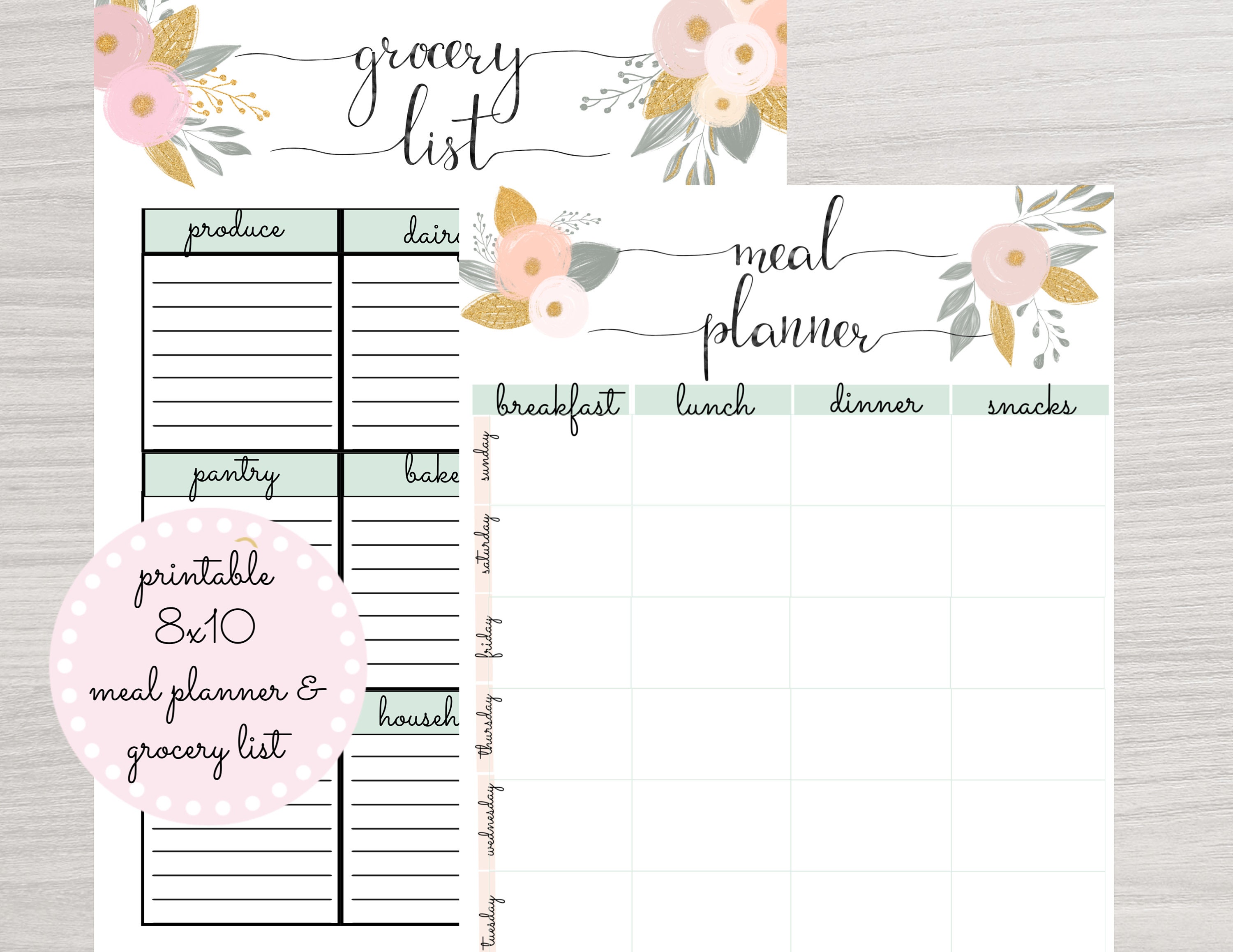 Printable meal planner printable grocery list instant | Etsy