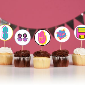 90&#39;s themed 2 inch cupcake toppers, 90&#39;s cupcake toppers, 90&#39;s theme birthday cupcake toppers, PDF JPG 8x10