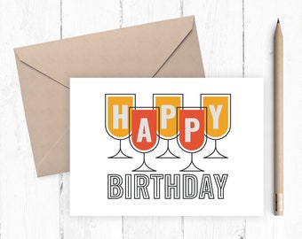 Printable Happy Birthday Card, Happy Birthday Card, instant download PNG PDF 5x7