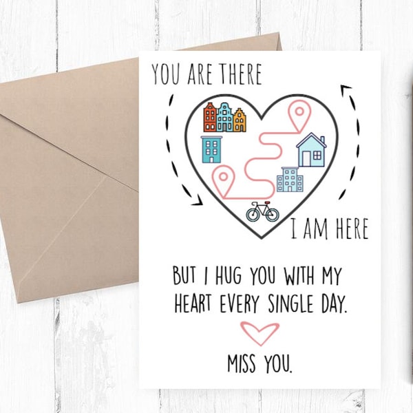 Miss you card, Printable miss you card, Quarantine Card, I miss you card, Instant Download, Included Envelope Template
