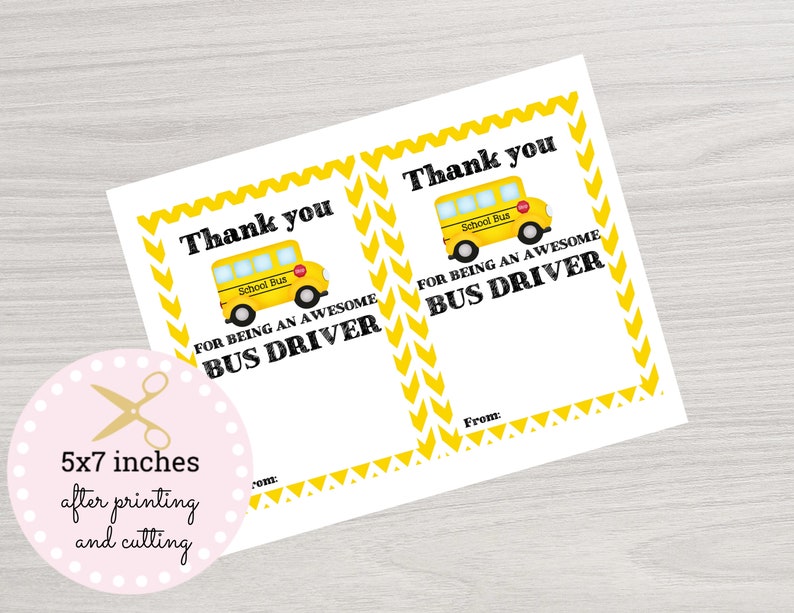 Thank you bus driver gift card printable Teacher gift card