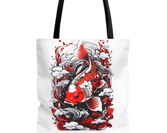 Japanese Style Koi Fish Tote Bag, Japanese Tote Bag, Japanese Style Graphic Design Tote Bag, Koi Fish, Japan Art Tote