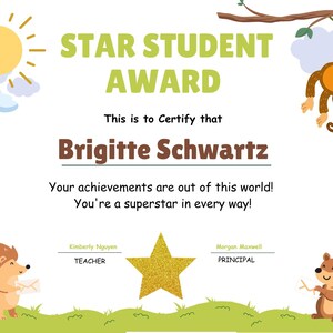 Star Student Award Certificate for Preschool Students – Printable School Award, Instant Download Award Certificate - For Teachers