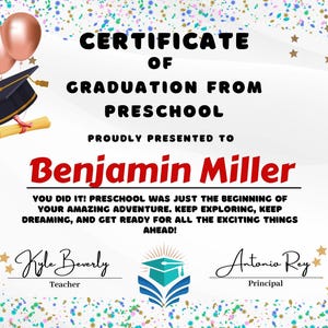 Preschool Graduation Certificate, Printable & Editable Diploma, Customizable Diploma for Kids - End of Year Celebration