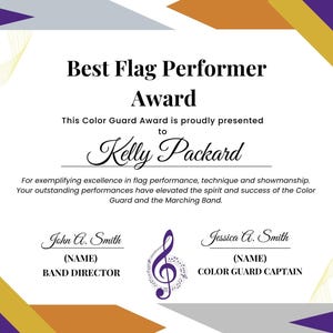 Color Guard Commendation Marching Band Color Guard Award Certificates - Set of Six (6) Digital ...