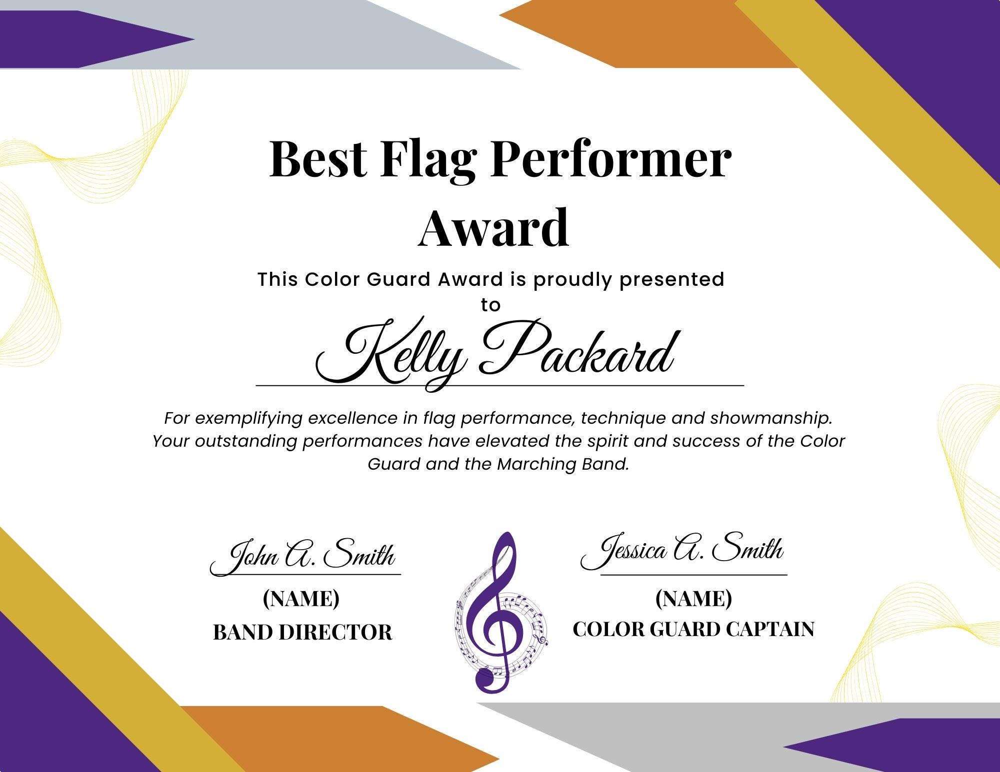 Color Guard Awards Marching Band Color Guard Award Certificates - Set of Six (6) Digital ...