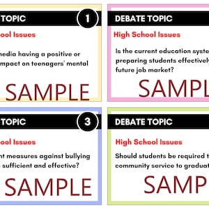 High School Debate Topics - Set mit 20 druckbaren Karten für den Gebrauch in Klassenzimmer & Homeschool