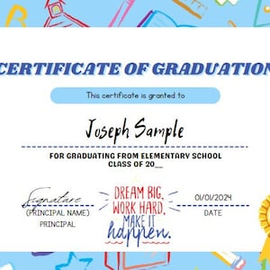 Elementary School Graduation Certificate, School Award Certificate, Diploma, Printable Certificate, For Teachers