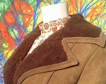 Vintage 1970's Full Length Shearling Coat with Oversized Collar