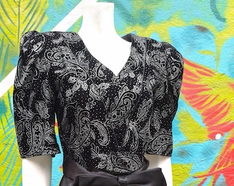 Vestido de cóctel vintage estilo Bladerunner de 1980 en negro y plata