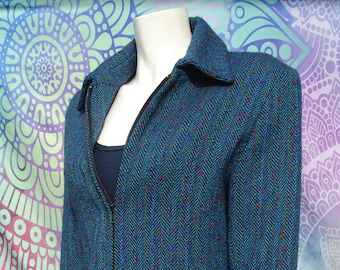 Chaqueta vintage de lana turquesa para damas de 1980 por Sue Brookes