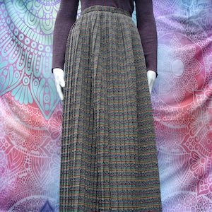Vintage 1970&#39;s Multicolourerd Pleated Lurex Maxi Skirt With Ethnic Geopattern by Windsmoor